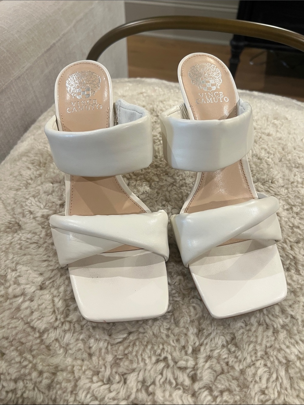Vince Camuto Cream Double-Padded Strap Heeled Sandals